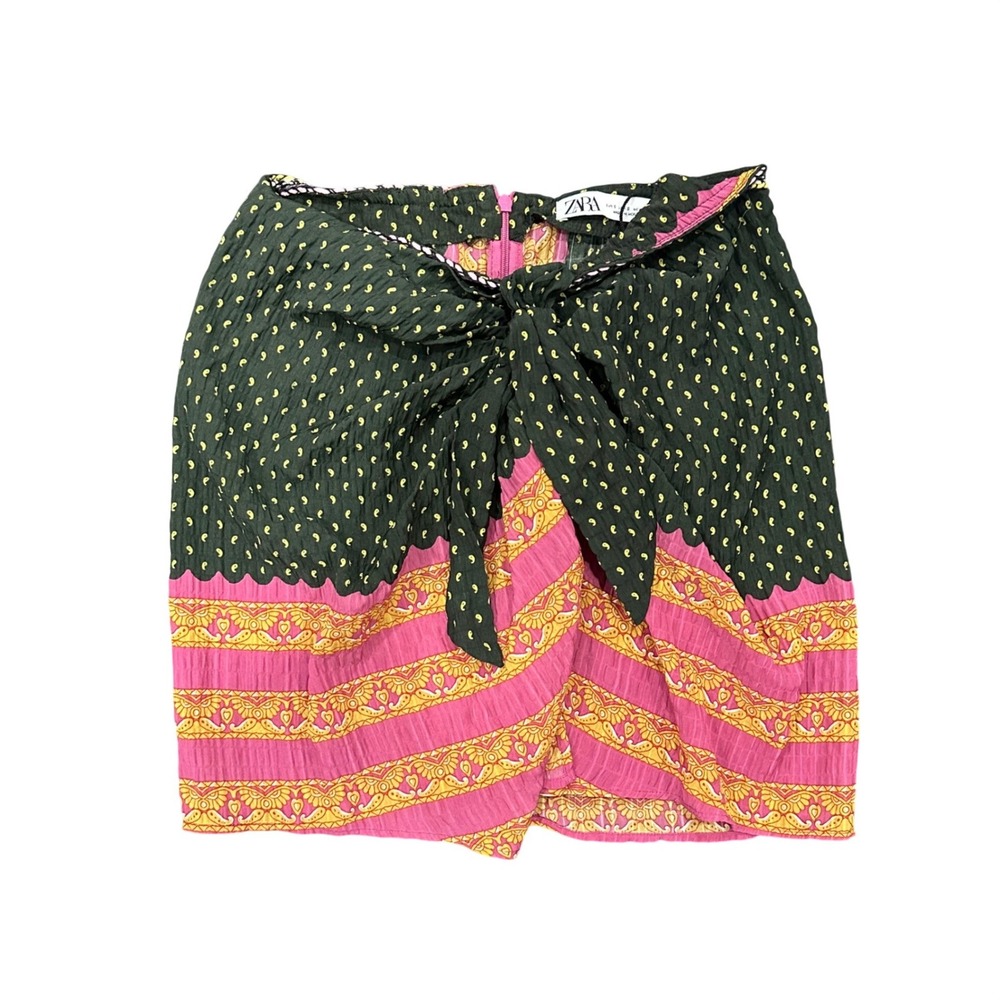 Zara Womens Pink Green Paisley Floral Mixed Print Strapless Tie Front Tube Top S